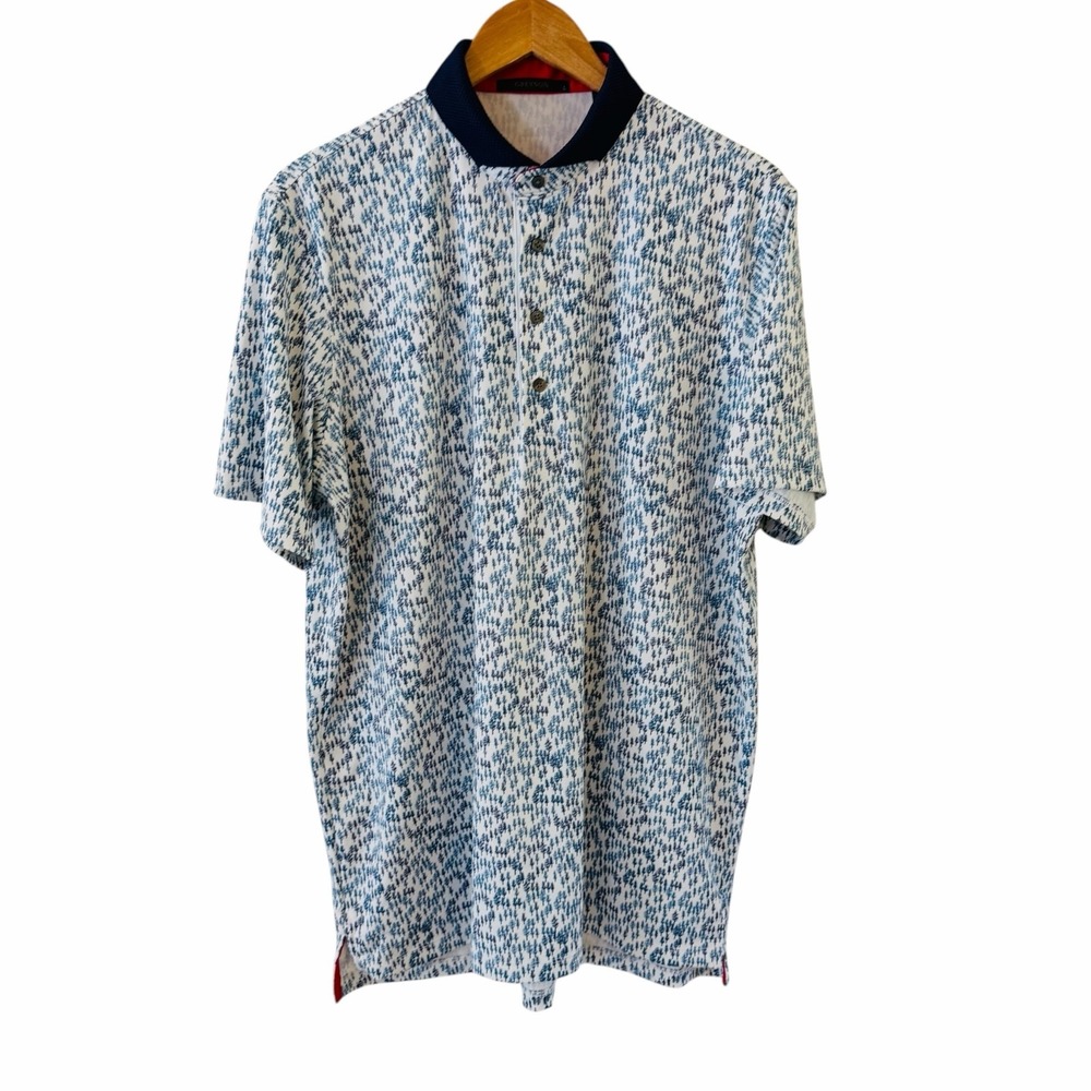 Greyson Polo Shirt Mens Size L Blue Tree Print Performance Golf Top Lightweight